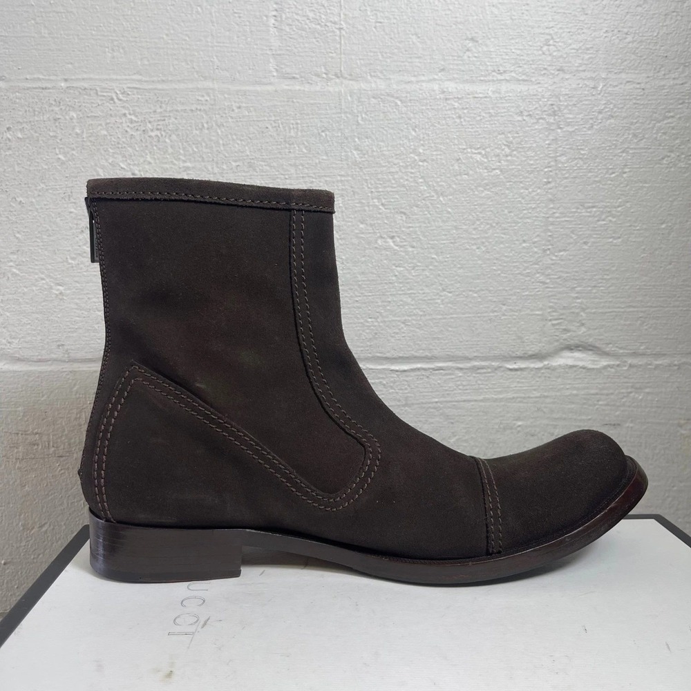 KENZO Ankle Boots Cap Toe Woven Dark Brown Suede Back Zip Men's Size 7 UK/8 US